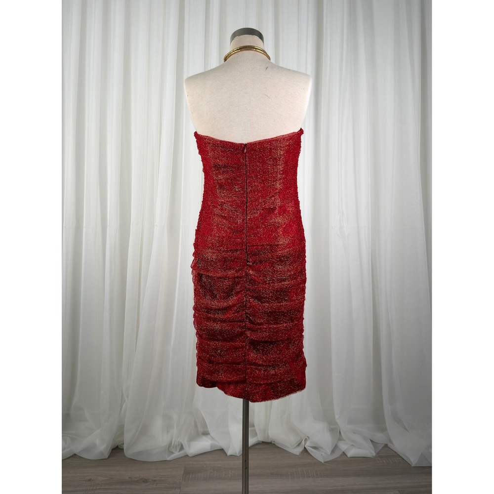 David Meister Metallic Ruched Strapless Cocktail Dress Women Red 8 - Picture 4 of 6